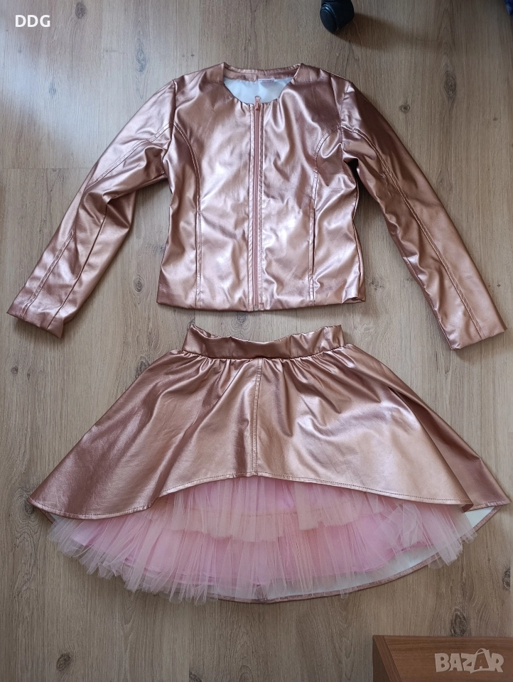 комплект кожен златисто меден цвят, снимка 1