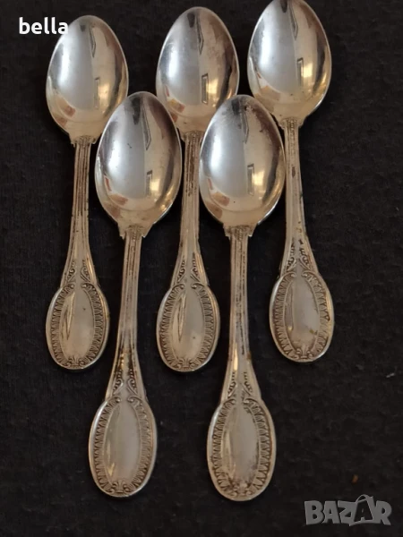 Сребърни стари лъжички за кафе 5 броя ,проба 800 с маркировки ,50 грама , снимка 1