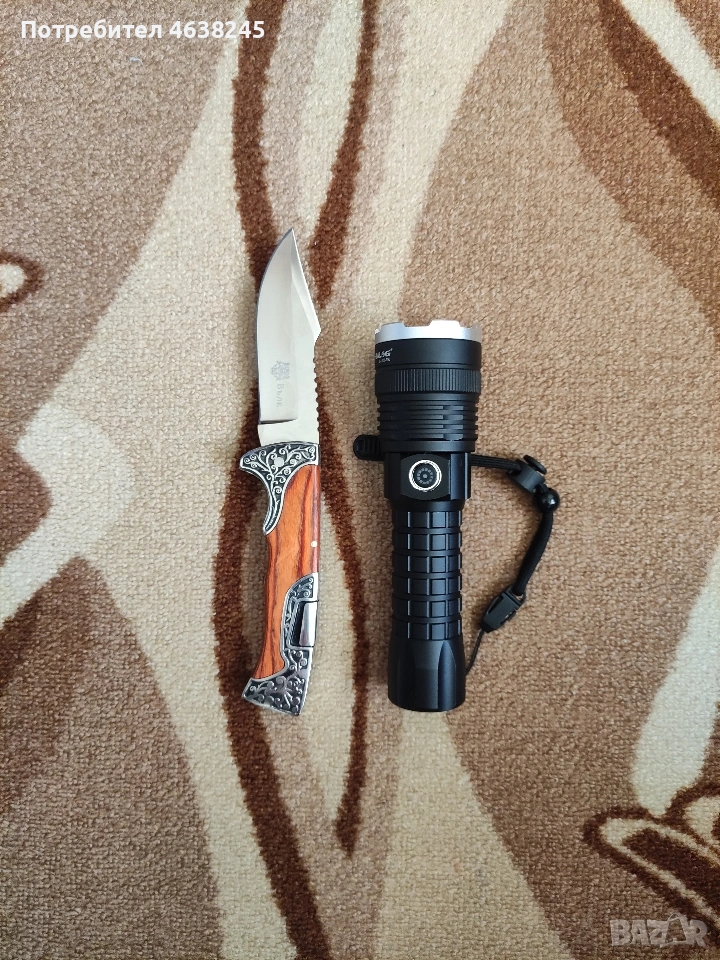 сгъваем нож + мощен фенер , снимка 1