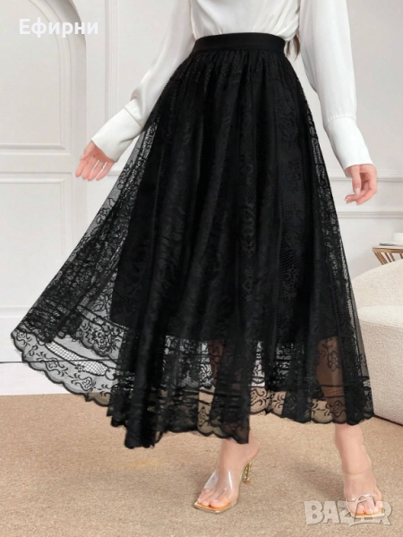 Черна дантелена пола, Елегантна пола, Дантелена пола, Черна пола, снимка 1