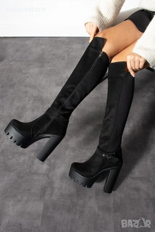 Ботуши на ток - черен велур - 105-19, снимка 1