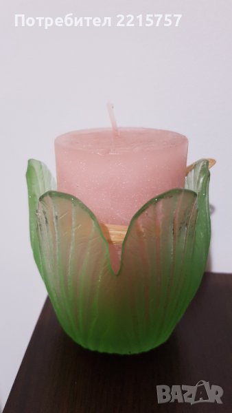 Стъклен свещник, за дебела свещ+стъклена кутия., снимка 1