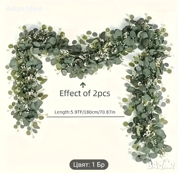 Декорация от евкалиптов гирлянд с бели цветя украса за сватба парти изкуствен евкалипт, снимка 1