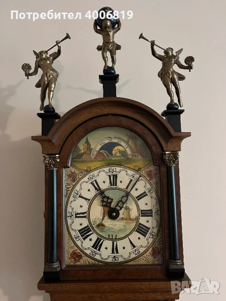 Античен,стенен-Фрезийски часовник,тъмен орех 1950-1960г.с махало, снимка 1