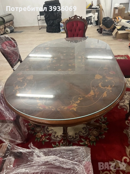 Класическа маса,уникат,с много вградени фурнири, снимка 1
