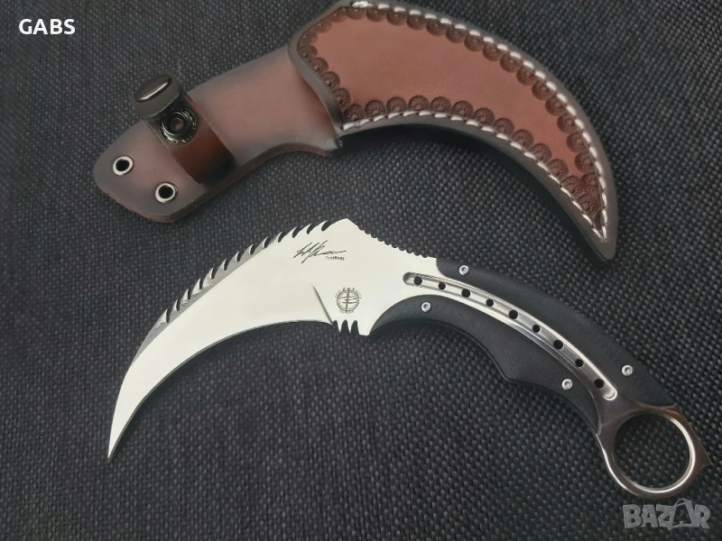 Дизайнерски карамбит Todd Begg с кания от телешки бланк, снимка 1