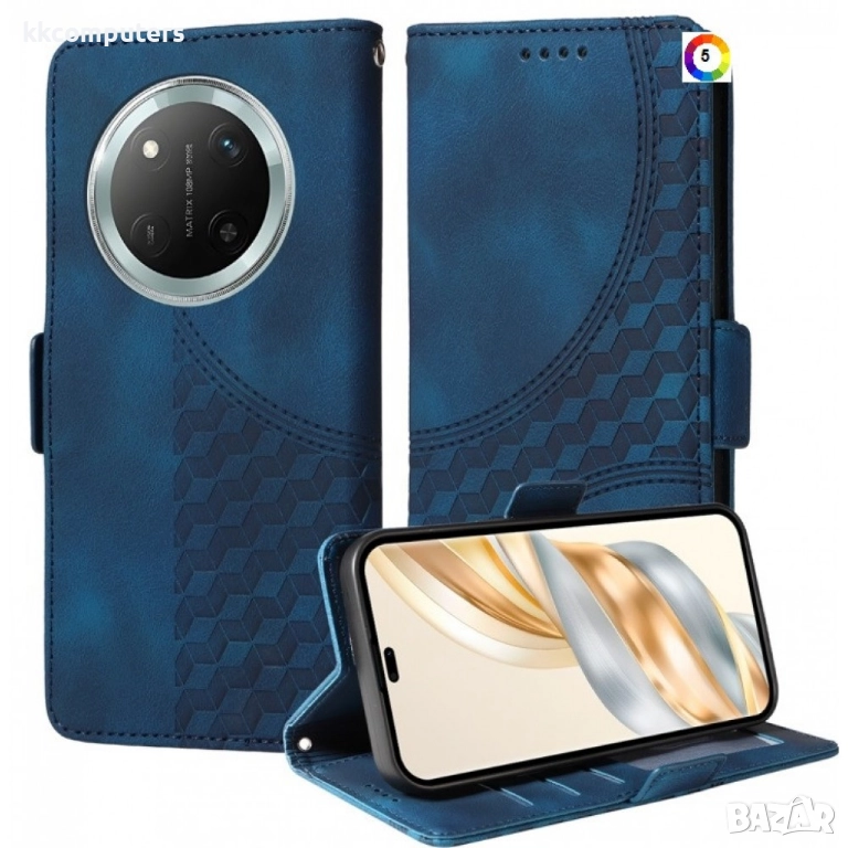 Honor Magic7 Lite 5G Rhombus Texture Magnetic Wallet Кожен Калъф и Протектор, снимка 1