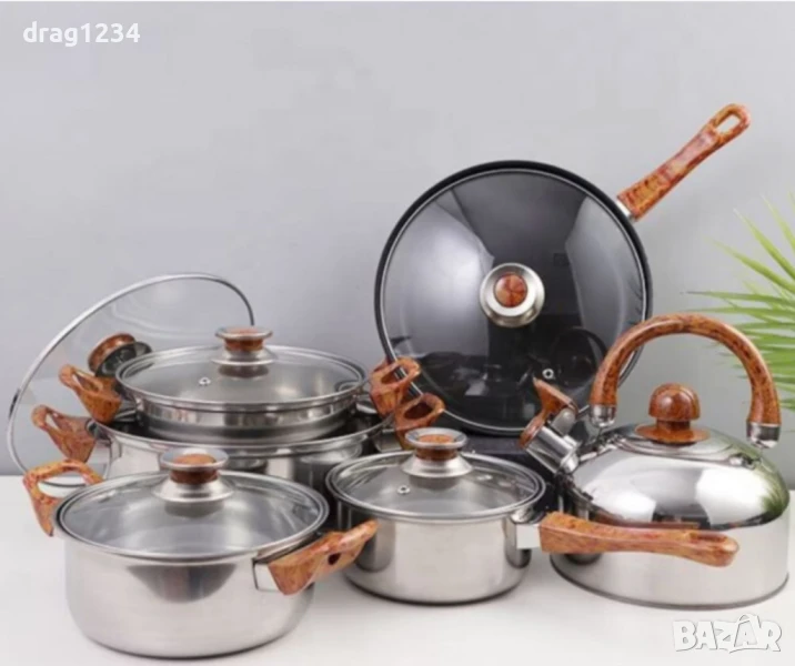 Комплект тенджери + подарък кухненски прибори розов, черен или зелен цвят , снимка 1