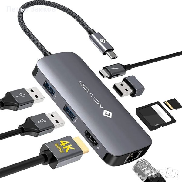 NOVOO USB C HUB HDMI 4K 60Hz, 8 в 1 , снимка 1