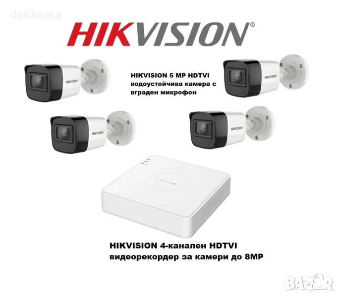 TURBO-HD HIKVISION 5мр Комплект - DVR + 4 камери с вграден микрофон, снимка 1