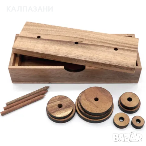 Луксозна дървена Ханойска кула с 9 пръстена K019, снимка 4 - Игри и пъзели - 50217810