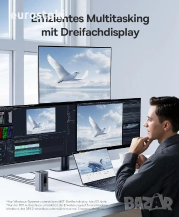 Докинг станция BASEUS Spacemate Series 11-в-1, за 3 монитора с 2 x HDMI 1 x DP 4K @ 60Hz, 3 x USB-A, снимка 3 - Други - 50979499