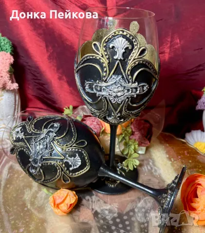 Ръчна изработка две чаши за вино , снимка 2 - Чаши - 49301470