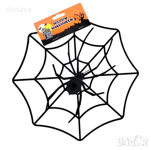 6156 Украса за Хелоуин Велурена паяжина с паяк, 30 см