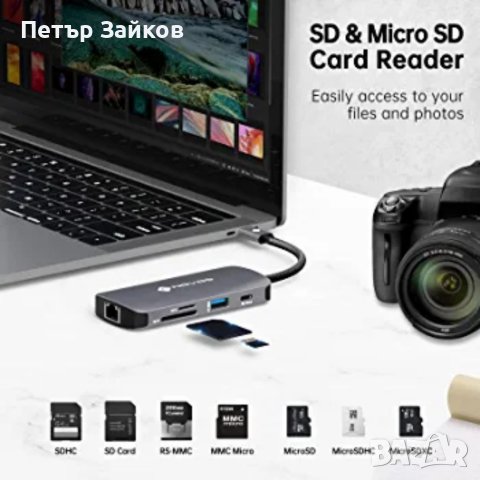 NOVOO USB C HUB HDMI 4K 60Hz, 8 в 1 , снимка 5 - Друга електроника - 40993276