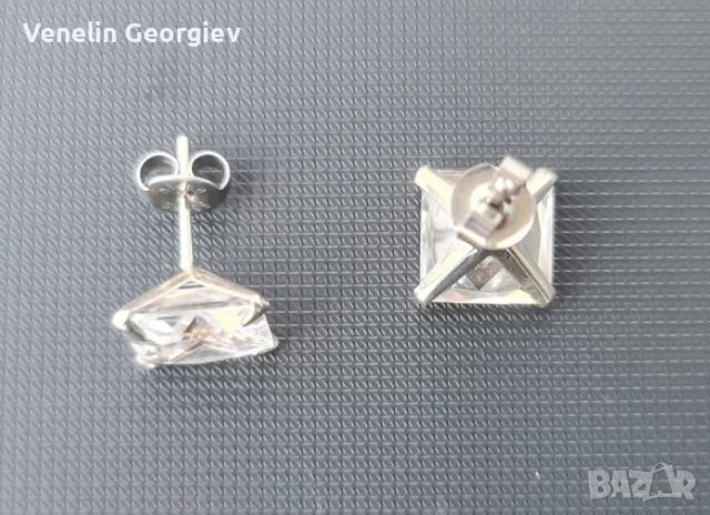 Сребърни обици с квадратни циркони, 10мм/10мм. Проба 925, снимка 3 - Обеци - 49832218