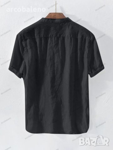 Мъжка едноцветна памучна ленена ежедневна риза с къс ръкав, 5цвята , снимка 9 - Ризи - 41210688