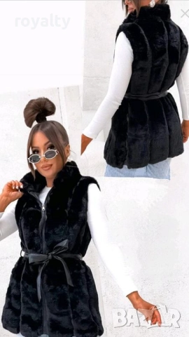 Дамски черен пухкав елек