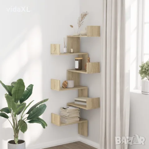 vidaXL Стенен ъглов рафт, дъб сонома, 45x45x147 см, инженерно дърво, снимка 3 - Етажерки - 56148293
