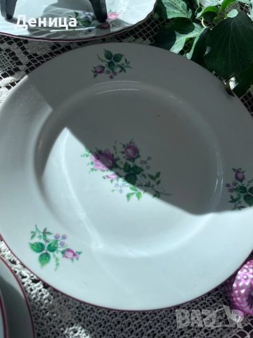 Българска роза на Китка Златен кант, изчистен модел 6 броя-24 см за основно 6 броя-23.5 см , снимка 7 - Чинии - 52658113