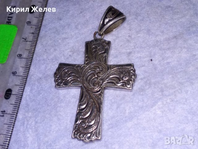 ПОСРЕБРЕН ФЛОРАЛНО ОРНАМЕНТИРАН с НИЕЛО ЕФЕКТ НАГРЪДЕН РЕТРО АРТ КРЪСТ от БЛАГОРОДНА СТОМАНА 37995, снимка 2 - Колиета, медальони, синджири - 41389440