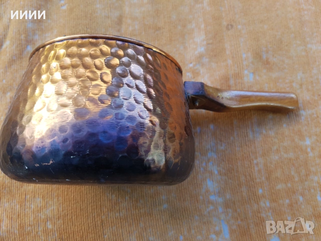 Бакърен тиган с капак, снимка 4 - Антикварни и старинни предмети - 53629716