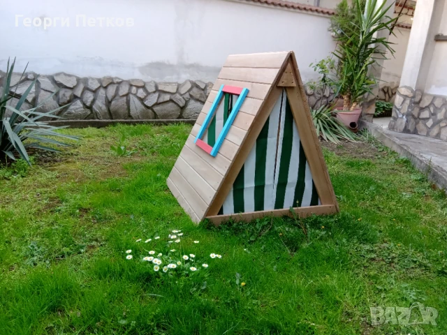Детска дървена къщичка, с рампа за катерене., снимка 2 - Образователни игри - 51308265