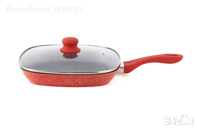 Тиган с мраморно покритие - здравословно готвене, всички видове котлони, 28х4см + капак, НОВ