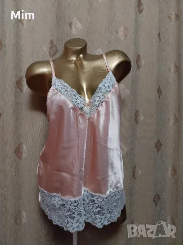 М/L Розова, сатенена, къса нощница 