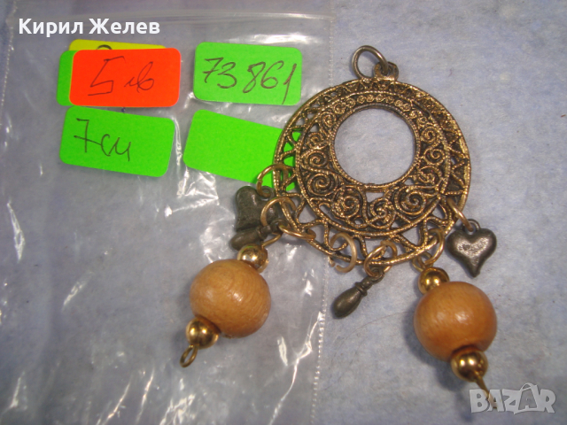 МЕСИНГОВ ФИЛИГРАНЕН СТИЛ АРТ НУВО МЕДАЛЬОН с ДЪРВЕНИ ТОПЧЕТА ВИСУЛКИ 73861, снимка 3 - Колиета, медальони, синджири - 36331467