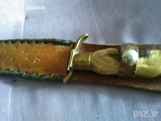Ловен нож от соца калъф естествена кожа метален гард ръчно правен от майстор с инициали нов , снимка 10 - Ножове - 36422656