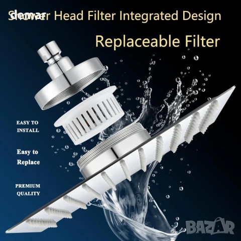 Филтриран душ, 20 см луксозен душ тип „Дъжд“, омекотява твърдата вода, хром, снимка 2 - Душове - 50766664