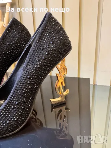 Yves Saint Laurent Дамски Черни Обувки На Златен Метален Ток - 2 Модела Код E271, снимка 2 - Дамски обувки на ток - 50415262