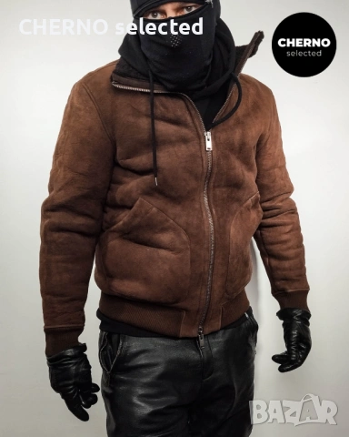 Мъжко бомбър яке от естествена кожа SELECTED HOMME NORTON Lamb Shearling Bomber Jacket – L•M - НОВО, снимка 5 - Якета - 53685679