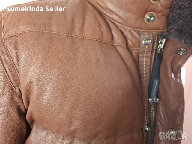 Parajumpers Goat Leather Down Jacket Size L Кожено Пухено Яке Мъжко, снимка 6 - Якета - 53708914