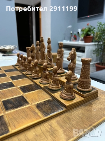 Голям антикварен шах (50 х 50см.), снимка 6 - Шах и табла - 52096398