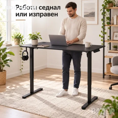 Електрическо бюро с регулируема височина 120x60 см, LED контролен панел и памет за 3 позиции, черно, снимка 3 - Бюра - 56115836