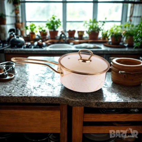 Касерола с капак Goldmann 16x8см. 1.5л./18x9см. 2л. Емайл. Индукция. Бял/Старо злато