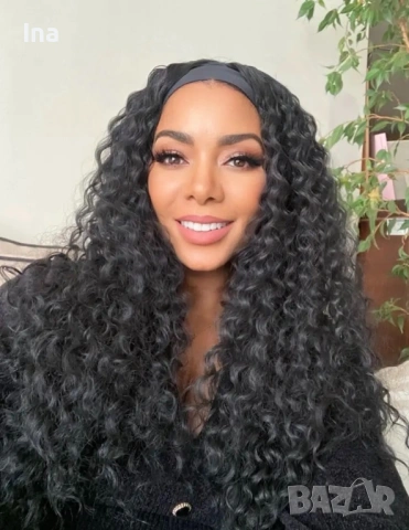 Черна къдрева перука с лента, снимка 6 - Аксесоари за коса - 53161109