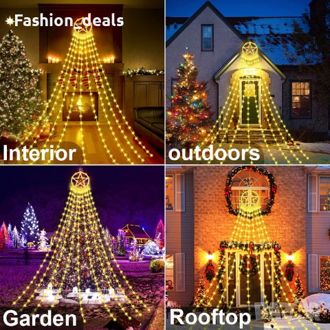 Нова Външна коледна украса Лампички Светлини двор Градина Дърво Елха, снимка 6 - Декорация за дома - 39512519