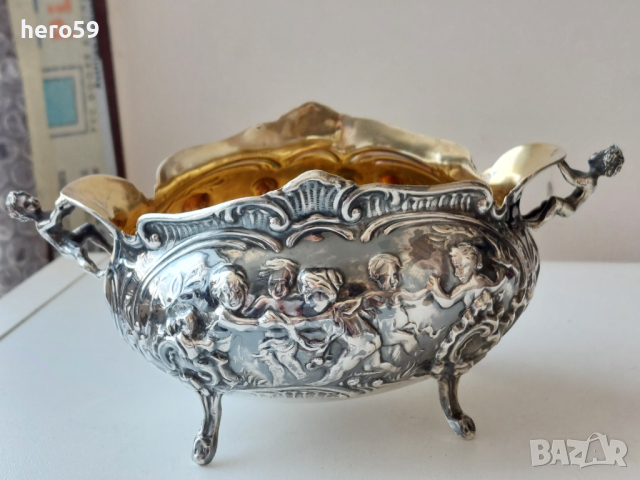 Стара немска сребърна 800 захарница/сребърни чаши,сребро, снимка 2 - Антикварни и старинни предмети - 44807752