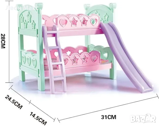 Легло за кукли Барби с пързалка двуетажно, снимка 4 - Кукли - 48398219