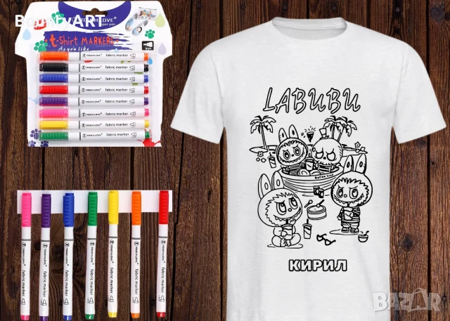 Детски Арт комплект Лабубу. Тениска + Маркери, снимка 2 - Детски тениски и потници - 51068529