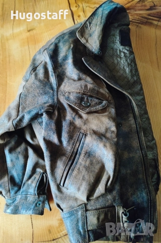 Винтидж марково оригинално cafe racer Моторджиско дебела кожа бомбър пилотско Camel Л/Хл , снимка 17 - Якета - 43352442