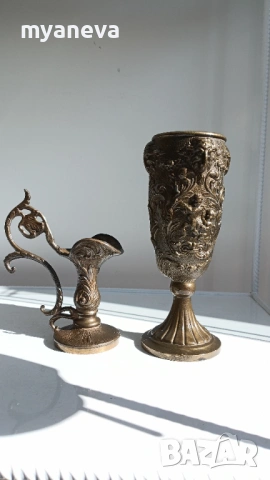 Барокова, италианска кана от две части с бокал. Метална с релефни изображения на херувими , снимка 14 - Статуетки - 53816537