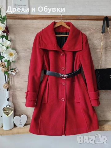 Тъмно червено палто Италия кашмир и вълна , снимка 2 - Палта, манта - 52691315