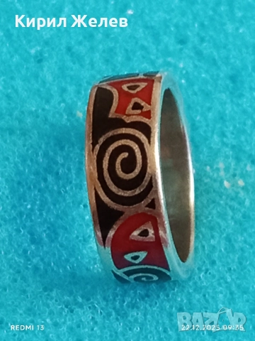 Ефектен сребърен пръстен с емайл красив стилен дизайн 52470, снимка 3 - Пръстени - 52871896