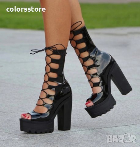 Летни боти на ток - черен лак - 101, снимка 2 - Сандали - 41731115