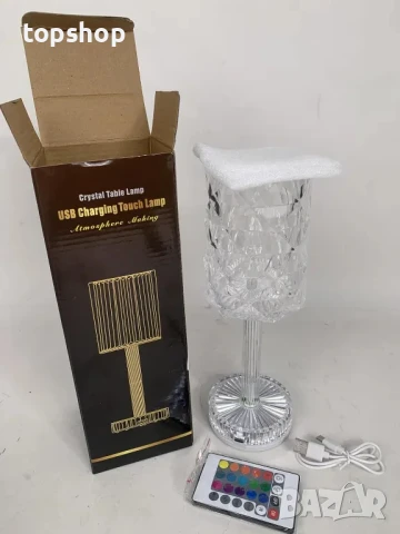 НОВА LED кристална настолна лампа Ausolee, сензорна и димируема [16 цвята и 4 режима] с дистанционно, снимка 6 - Настолни лампи - 50493240