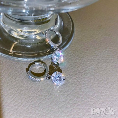Обеци с кръгли циркони - висящи, снимка 3 - Обеци - 42075979